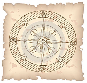 Old compass on paper.