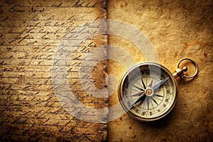Old compass on textured paper
