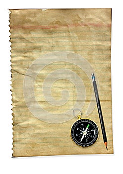 Old compass with vintage paper