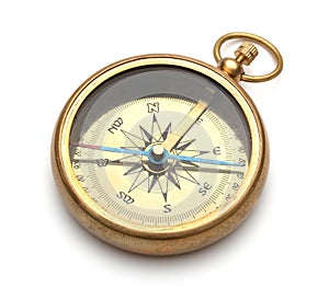 Old compass on white background