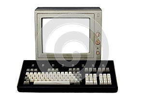 Old computer for advertising. Monitor with an isolated background.