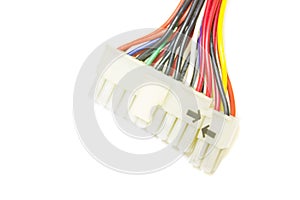 Old computer cable on white background, Colored electrical cables and wires