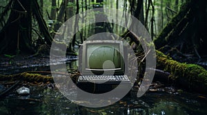 Abandoned Computer In Swamp Japanese-inspired Imagery With Interactive Media photo