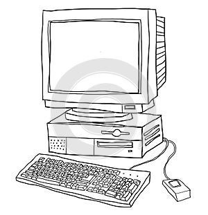 Old computer desktop line art illustration photo