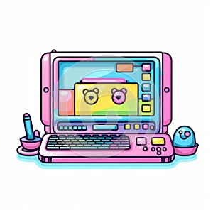 Old Computer or Game Machine Icon in Pop Art Kawaii Style on a white background. Generative AI