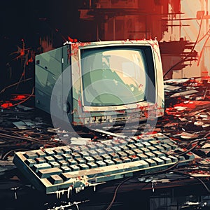 an old computer and keyboard on a table