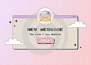 Old computer message, popup window in 90s or 2000s, Y2K retro aesthetic vector illustration