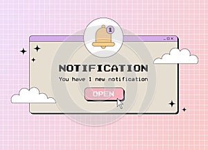 Old computer notification, popup window in 90s or 2000s, Y2K retro aesthetic vector illustration