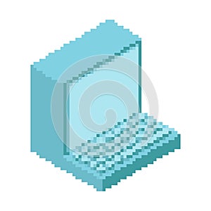 Old computer pixel art. Outdated PC 8 bit. obsolete technology 16bit. Vector illustration