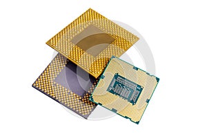 old computer processors on isolated background