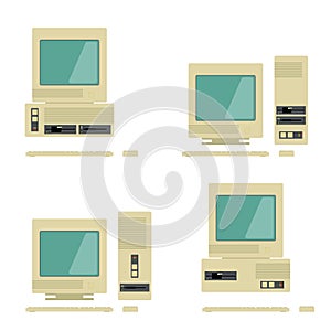 Old computer in retro style illustration