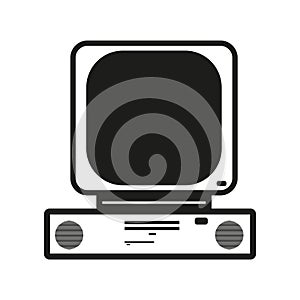 Old computer sign illustration. Vector. Black icon on white background