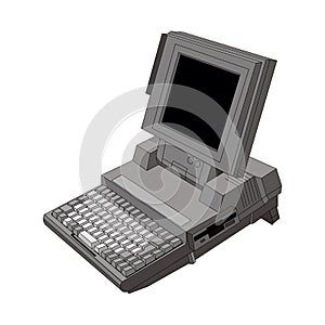 Old computer unit with a monitor on a white background
