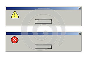Old computer window with blank error message set. Retro pc interface with problem or glitch, vintage web browser alert