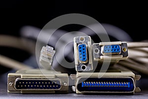 Old computer wires. Cables lpt, com1 and com2 for desktop and la