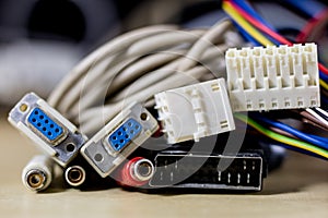 Old computer wires. Cables lpt, com1 and com2 for desktop and la