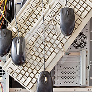 Old computers and computer accessories for electronic recycling