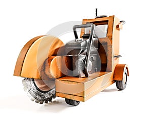 Old concrete cutting machine on white