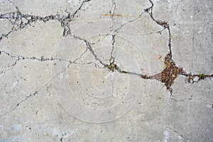 Old concrete ground floor panel, large cracks. Texture of damaged cement block