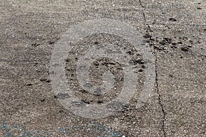 Old concrete (stone) road. On the surface cracks and defects. Th