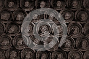 Old conveyor rollers monochrome