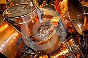 Old cooper pots and pans