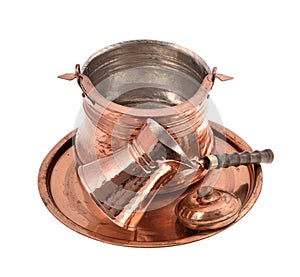 Old copper coffee pot, isolated