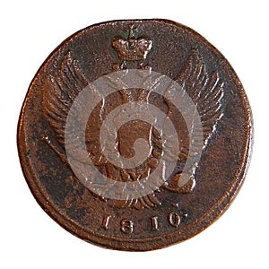 An old copper coin of 2 kopecks of 1810.