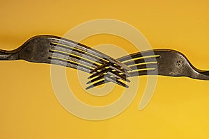 Old copper fork still life showing oxidization