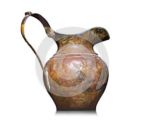 An old copper jug for water. Isolated on a white background