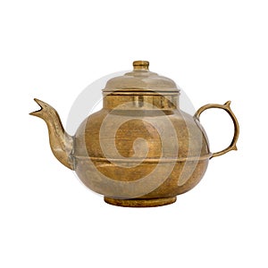 Old copper kettle on white background