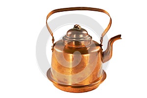 Old copper teapot covered with patina.Isolate on a white background
