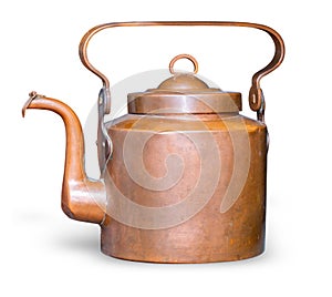 Old copper teapot isolated