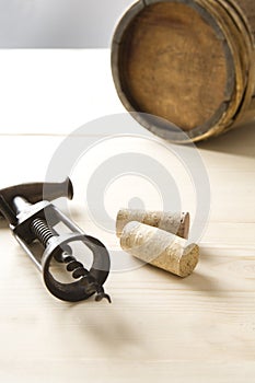 Old corkscrew and barrel