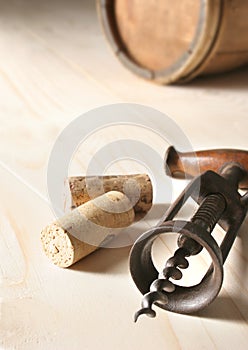 Old corkscrew and two corks