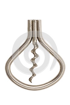 Old corkscrew on white background
