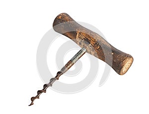 Old corkscrew in wood and metal