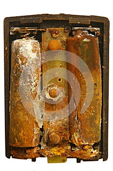 Old corroded battery cells