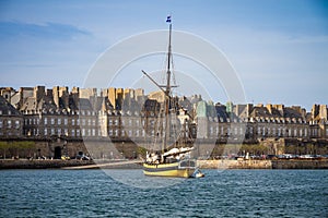 Old corsair ship in the port of Saint-Malo, Brittany, France