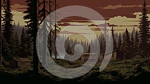 Retrovirus 8-bit Cedar Forest Firehouse Game Illustration photo