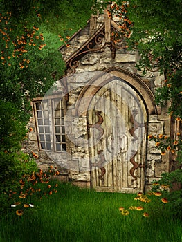 Old cottage among trees