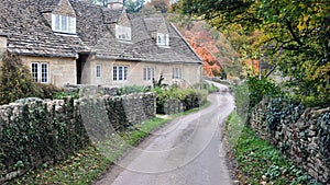 Old Cottages on a Country Road in Autumn