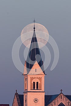 Old Country  Church of st. Joseph in Uherce Czech Republic full harvest moon