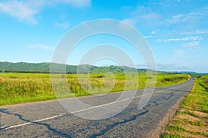 Old country road field landscape in Russia