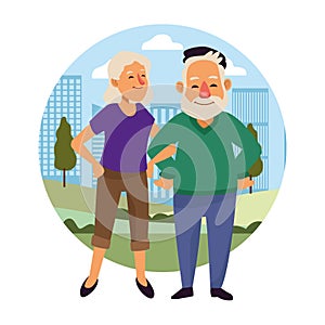 Old couple on the city active seniors characters