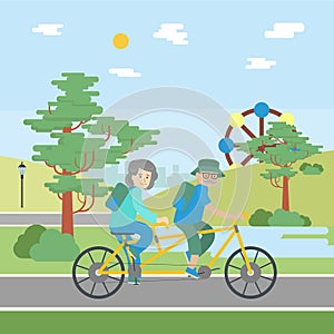 Old couple cycling.