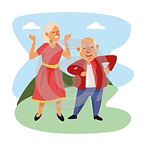 Old couple dancing in the camp active seniors characters