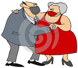 Old couple dancing while wearing face masks