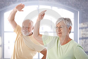 Old couple doing exercises