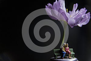 Old couple model sitting under flowers